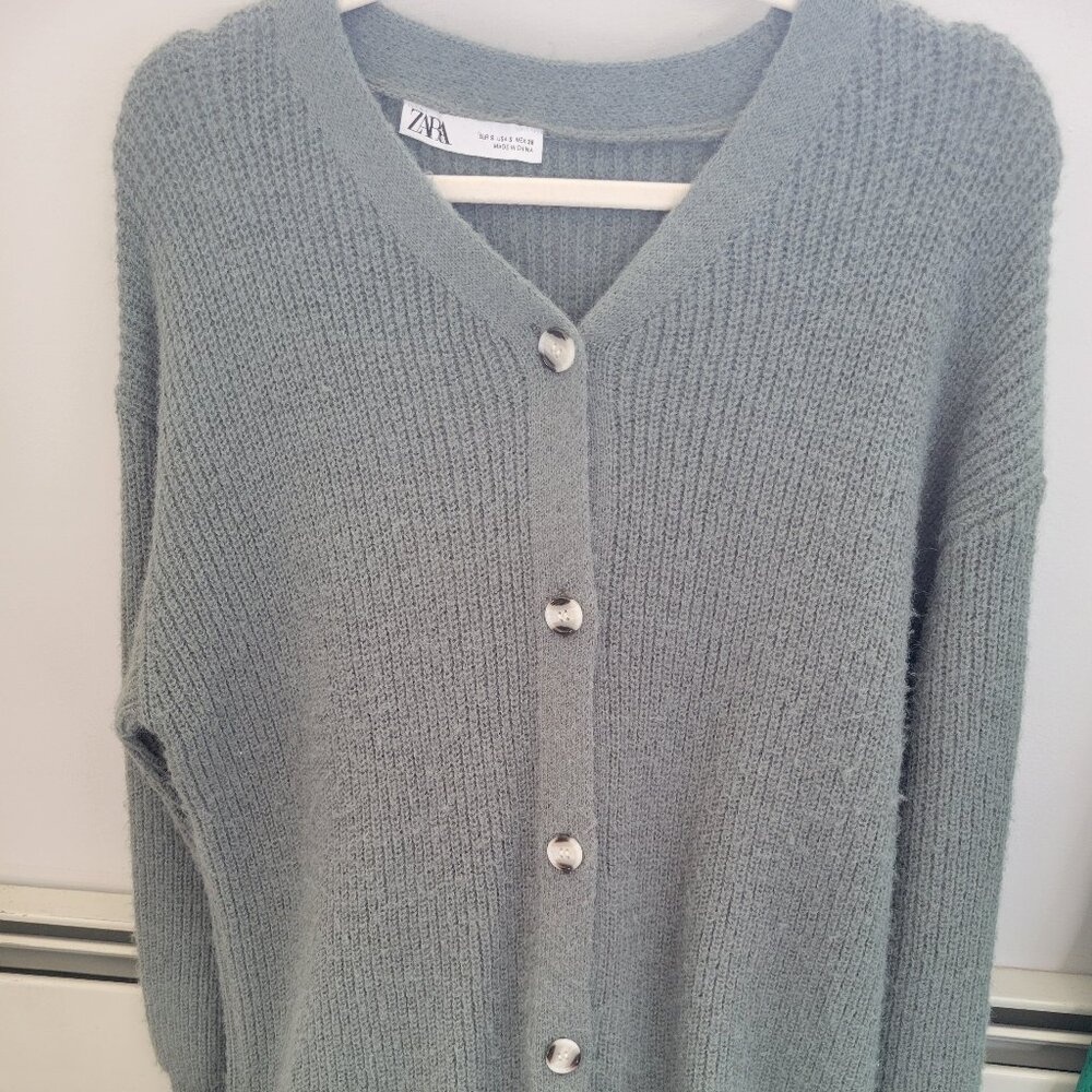 Zara green mini sweater cardigan style dress